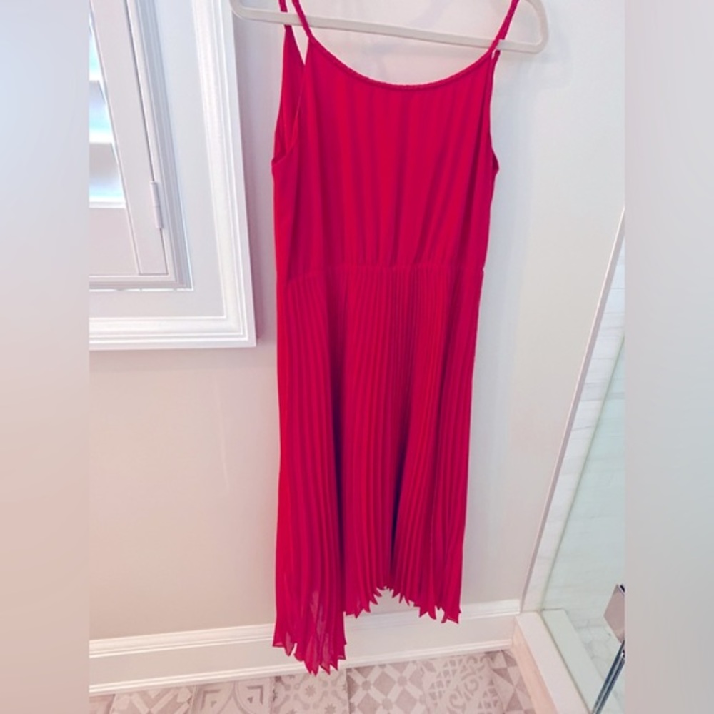 Coral Red Pleated MIDI Dress